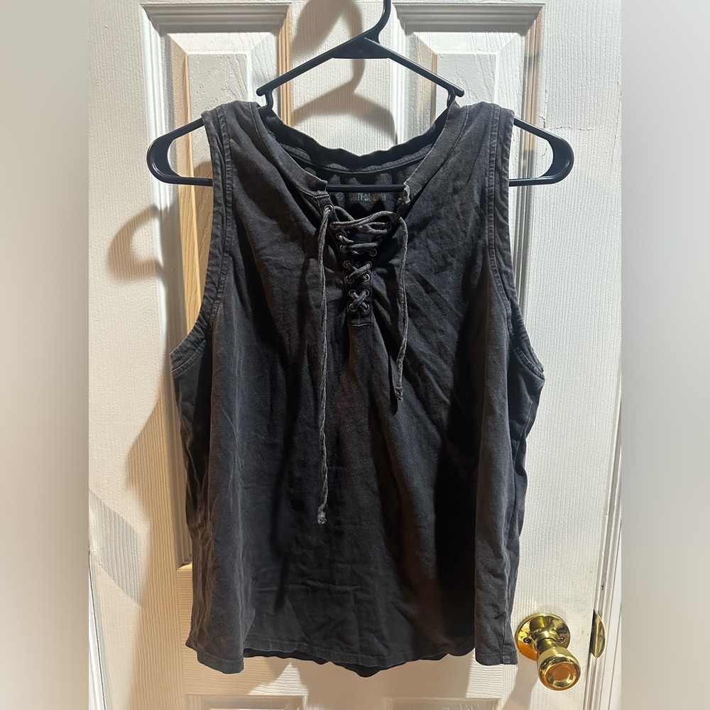 Harley Davidson Women’s Washed Gray Lace Up Studded‎ Back Tank Large